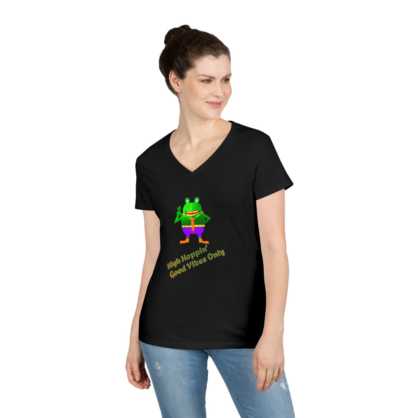 V-Neck T-Shirt - Croaky-McAttitude High Hoppin Good Vibes Only