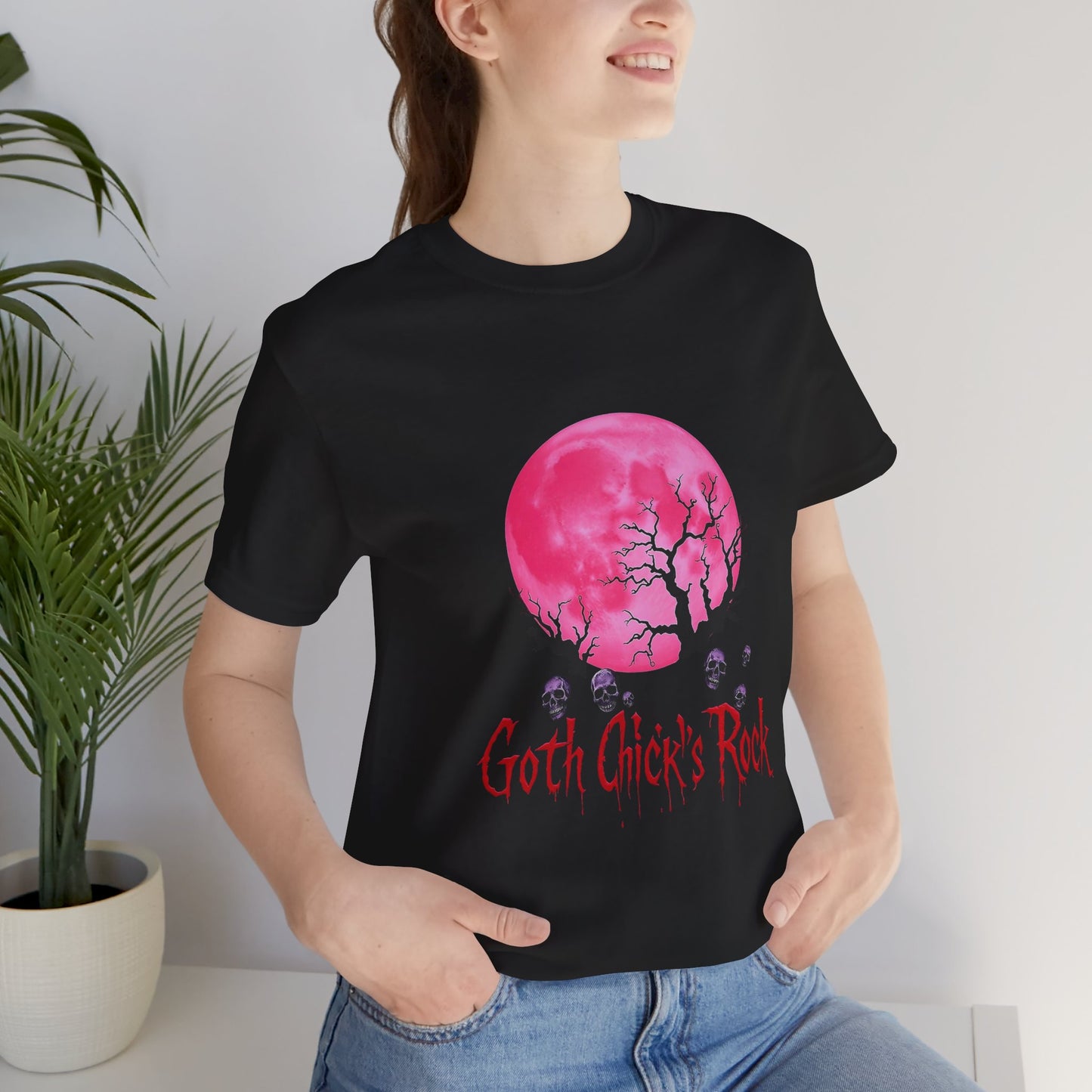 🕷️ Goth Chick’s Rock – Pink Moon Edition Unisex Jersey Short Sleeve Tee