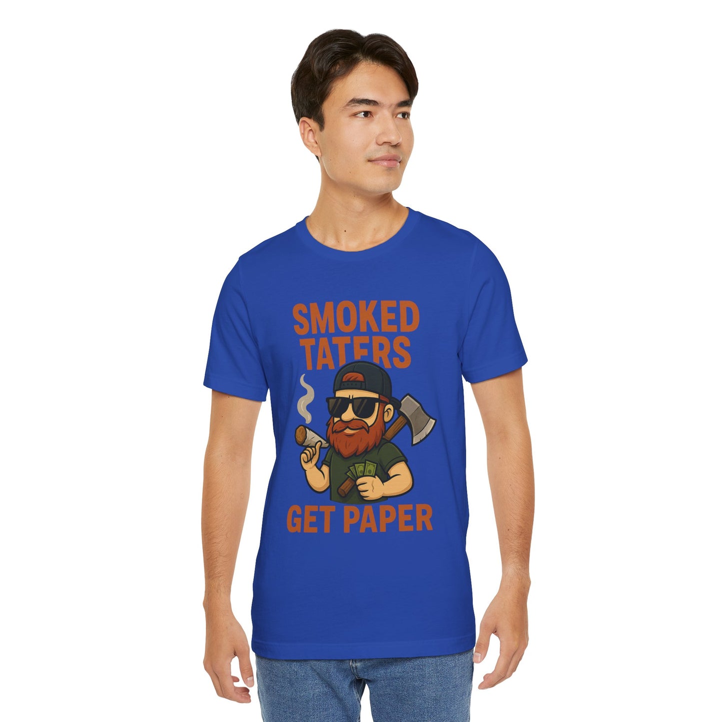 🌲🔥🪓 Smoked Taters Get Paper – Tater’s Ultimate Logging Guide Tee Design 4 Unisex Jersey Short Sleeve Tee