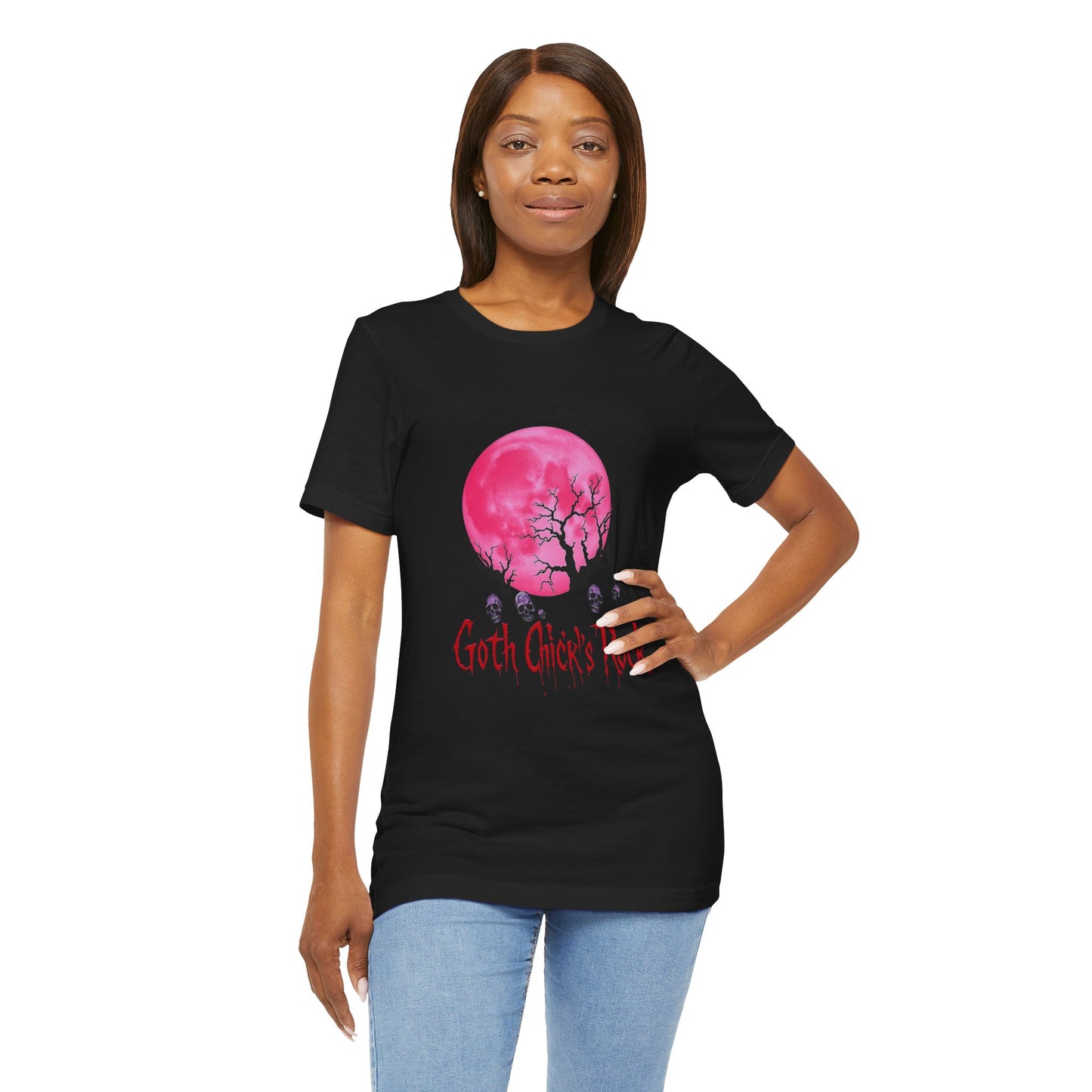 🕷️ Goth Chick’s Rock – Pink Moon Edition Unisex Jersey Short Sleeve Tee