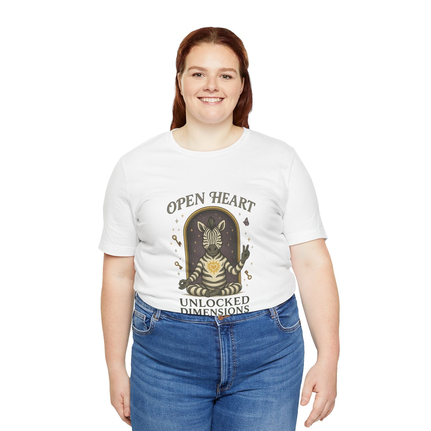 Open Heart, Unlocked Dimensions — Zebra Peacewalker Unisex Jersey Short Sleeve Tee
