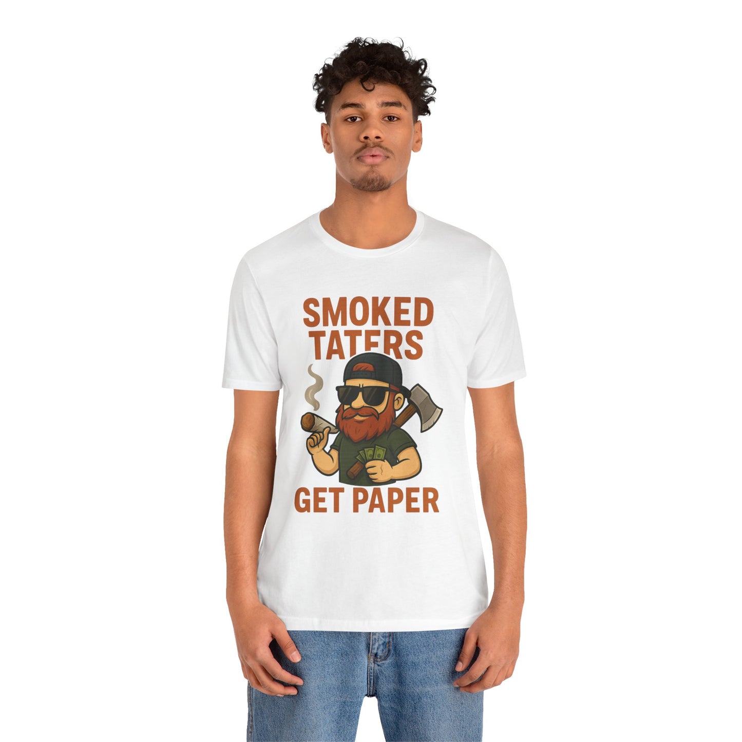 🌲🔥🪓 Smoked Taters Get Paper – Tater’s Ultimate Logging Guide Tee Design 4 Unisex Jersey Short Sleeve Tee