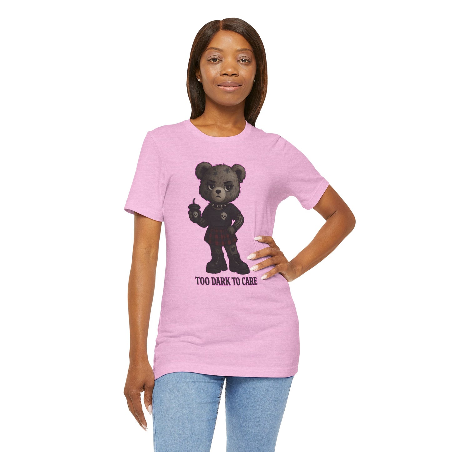 Too Dark to Care – Gothic Rebel Bear TeeUnisex Jersey Short Sleeve Tee