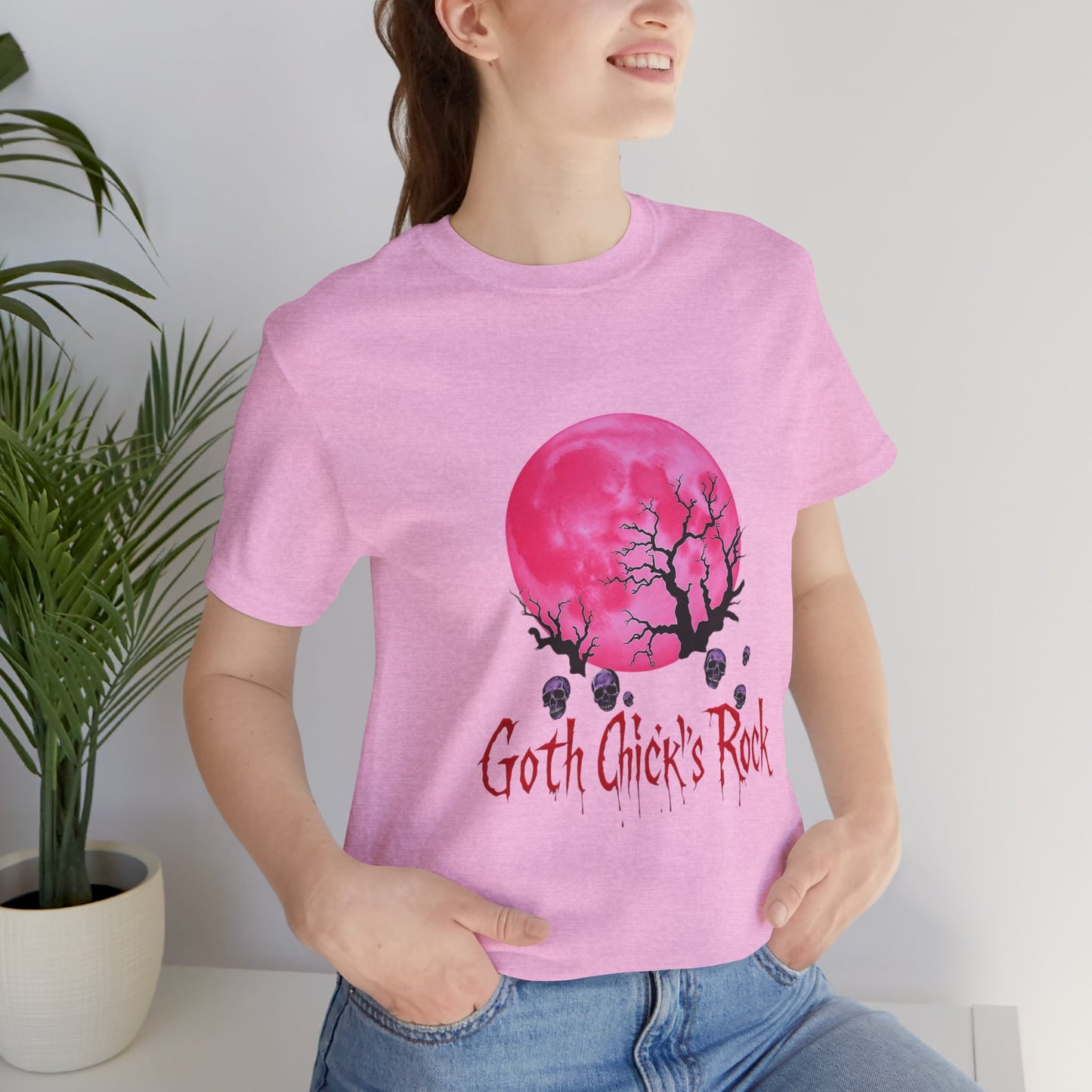 🕷️ Goth Chick’s Rock – Pink Moon Edition Unisex Jersey Short Sleeve Tee