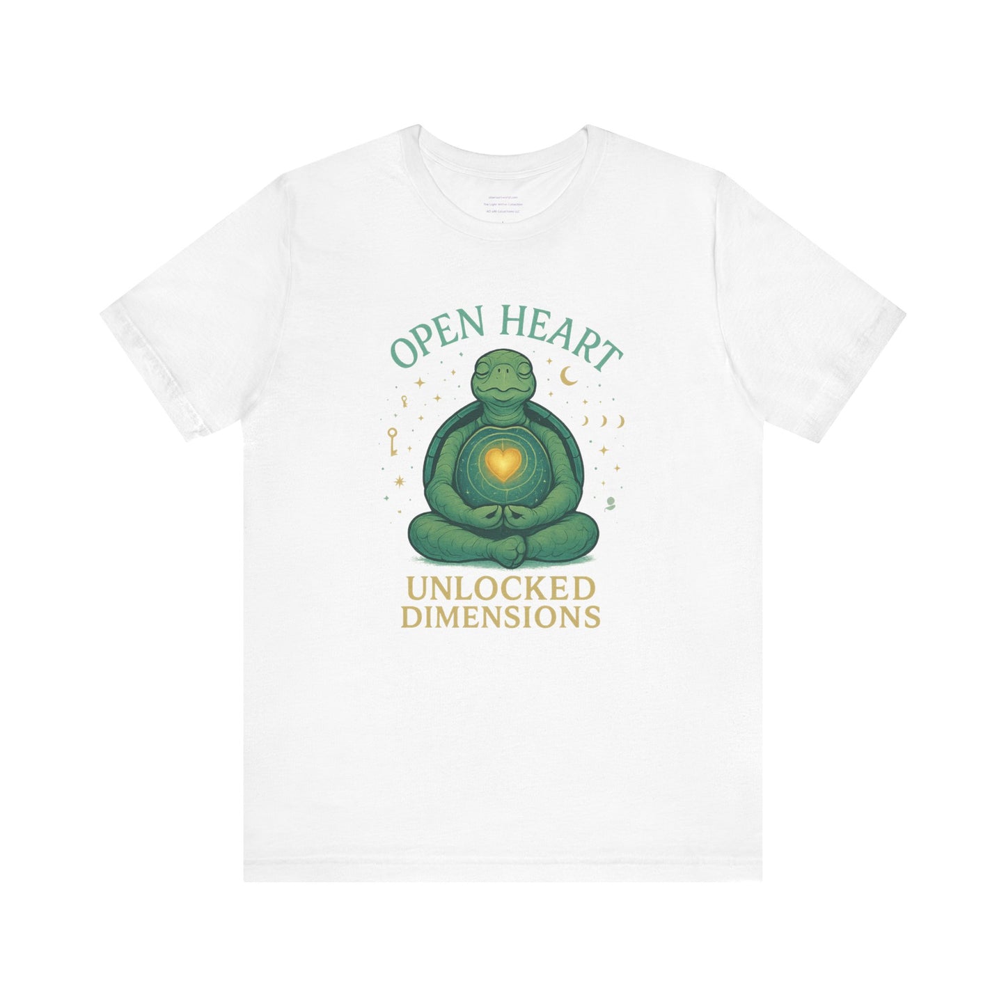 Open Heart, Unlocked Dimensions — Turtle of Timeless Light Unisex Jersey Short Sleeve Tee