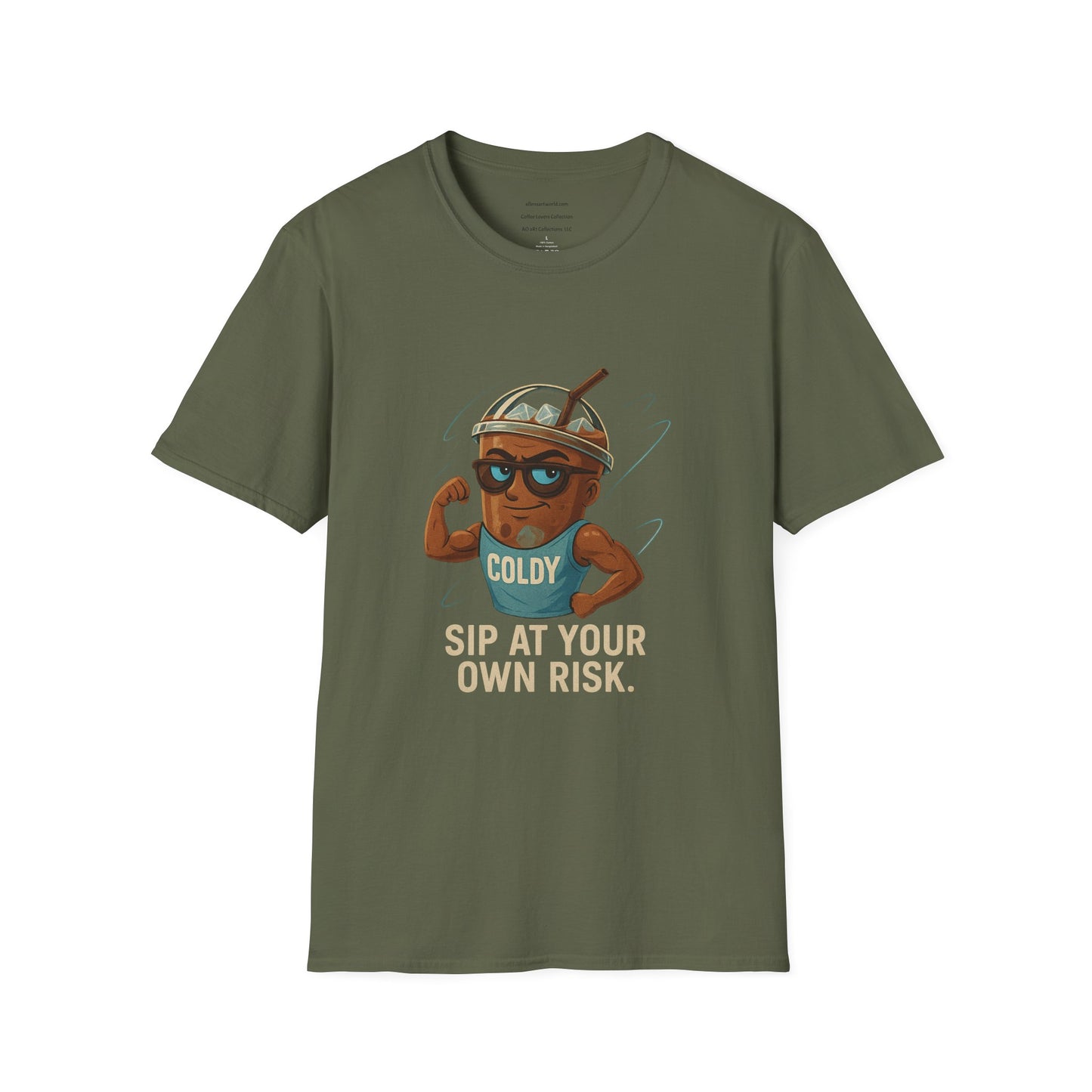 Iced Coffee Character: Coldy – “Sip at Your Own Risk” Unisex Softstyle T-Shirt