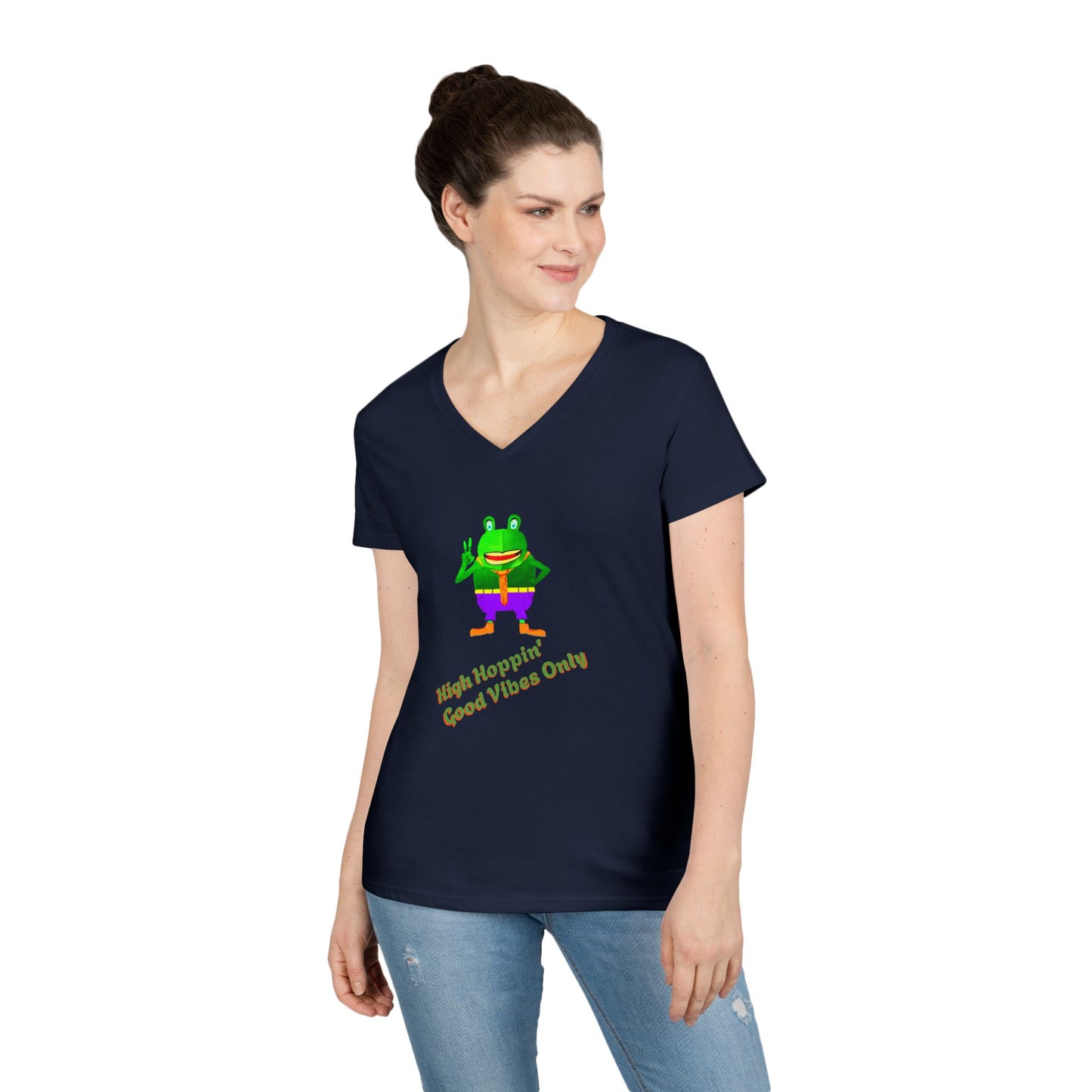 V-Neck T-Shirt - Croaky-McAttitude High Hoppin Good Vibes Only