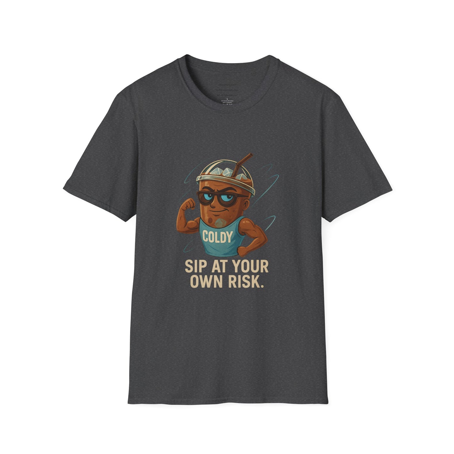 Iced Coffee Character: Coldy – “Sip at Your Own Risk” Unisex Softstyle T-Shirt
