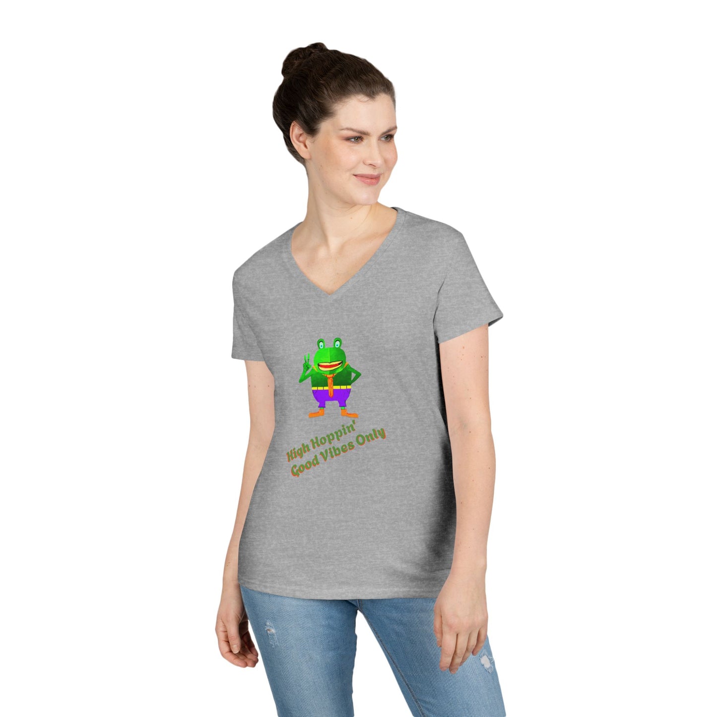 V-Neck T-Shirt - Croaky-McAttitude High Hoppin Good Vibes Only