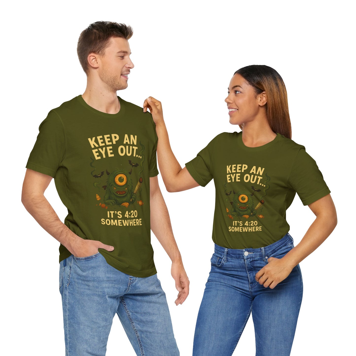 🕯️Keep an Eye Out — It’s 4:20 Somewhere (Ember Bud | Holidazed) Unisex Jersey Short Sleeve Tee