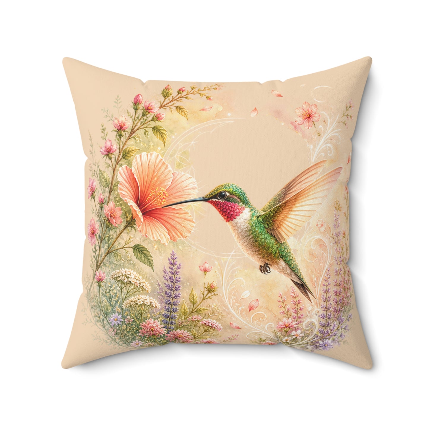 Gentle Presence – Hummingbird Light|Faux Suede Pillow -The Light Within Home Collection