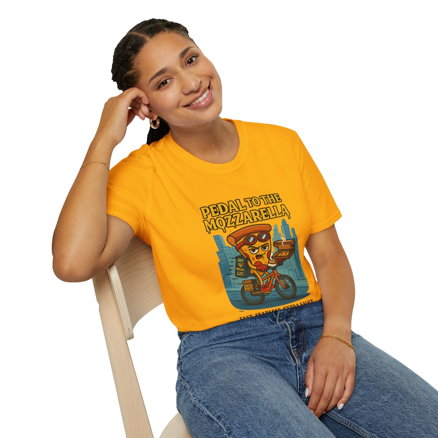 Pedal-to-the-Mozzarella - Fast. Fearless. Extra Sauce. Unisex Softstyle T-Shirt