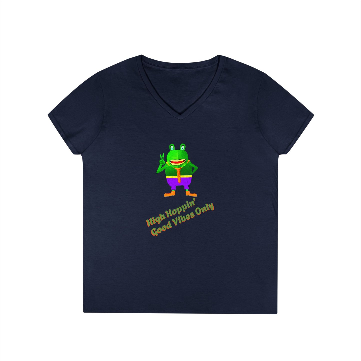 V-Neck T-Shirt - Croaky-McAttitude High Hoppin Good Vibes Only