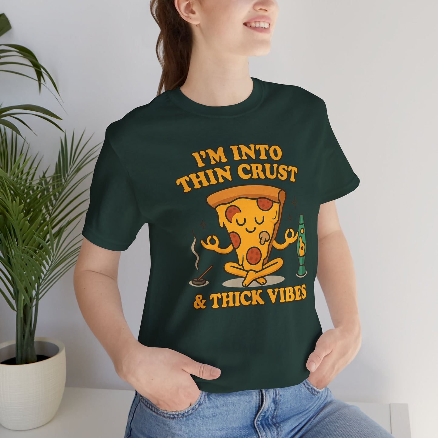 🍕Thin Crust & Thick Vibes – Stay Sauced, Stay Centered Unisex Jersey Short Sleeve Tee