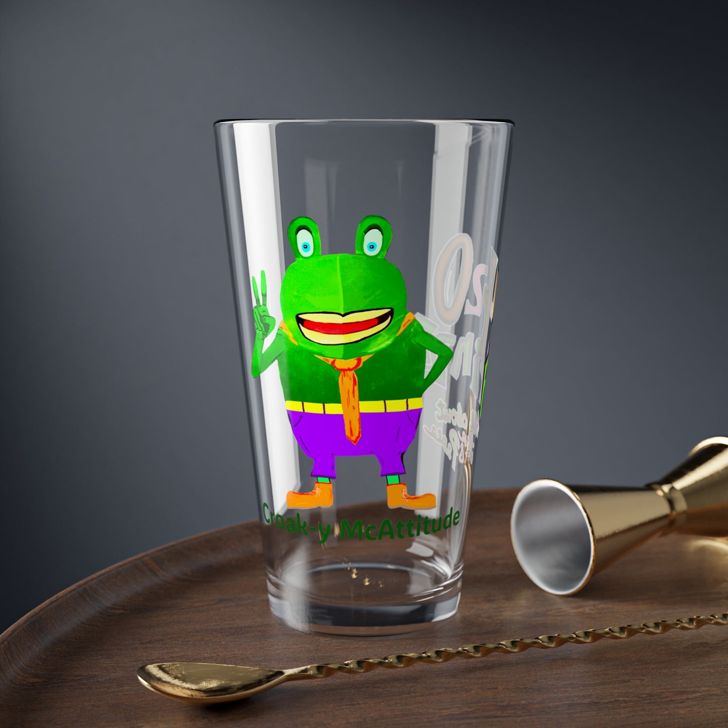 420 frinzz - Meet Croak-y McAttitude- Show some attitude and chill with the master - Drinking Glass, 16oz