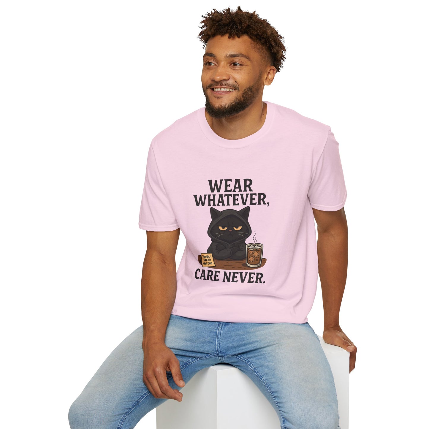 Wear Whatever, Care Never – Lovely’s Mood Unisex Softstyle T-Shirt
