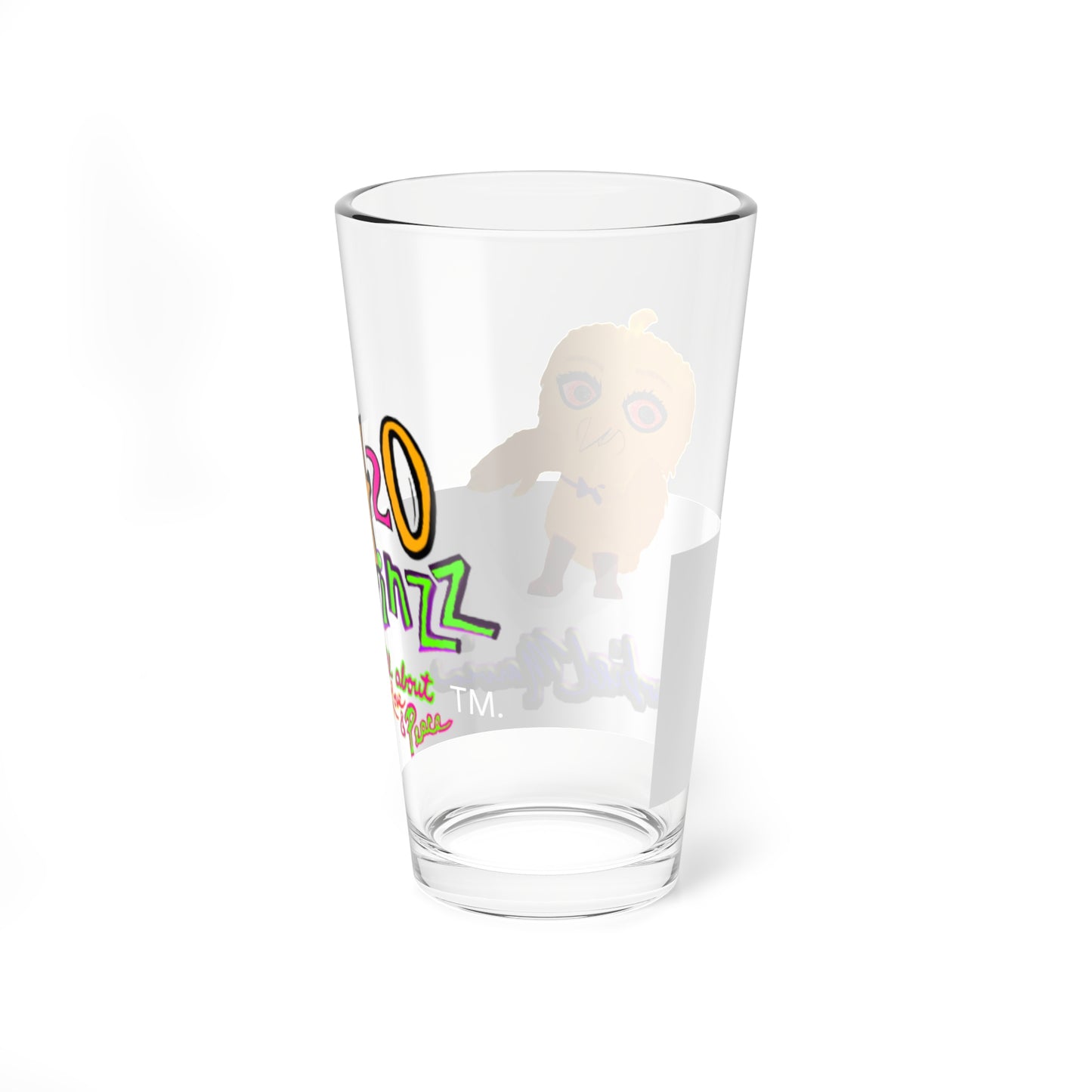 "Mellowbird" Marvin, the chillest of the 420 frinzz. Drinking & Mixing Glass, 16oz