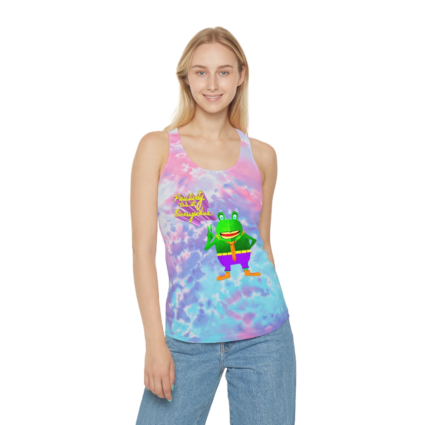 Racerback Tank Top - Take Positivity Everywhere with Croak-y McAttitude | 420 Frinzz Design