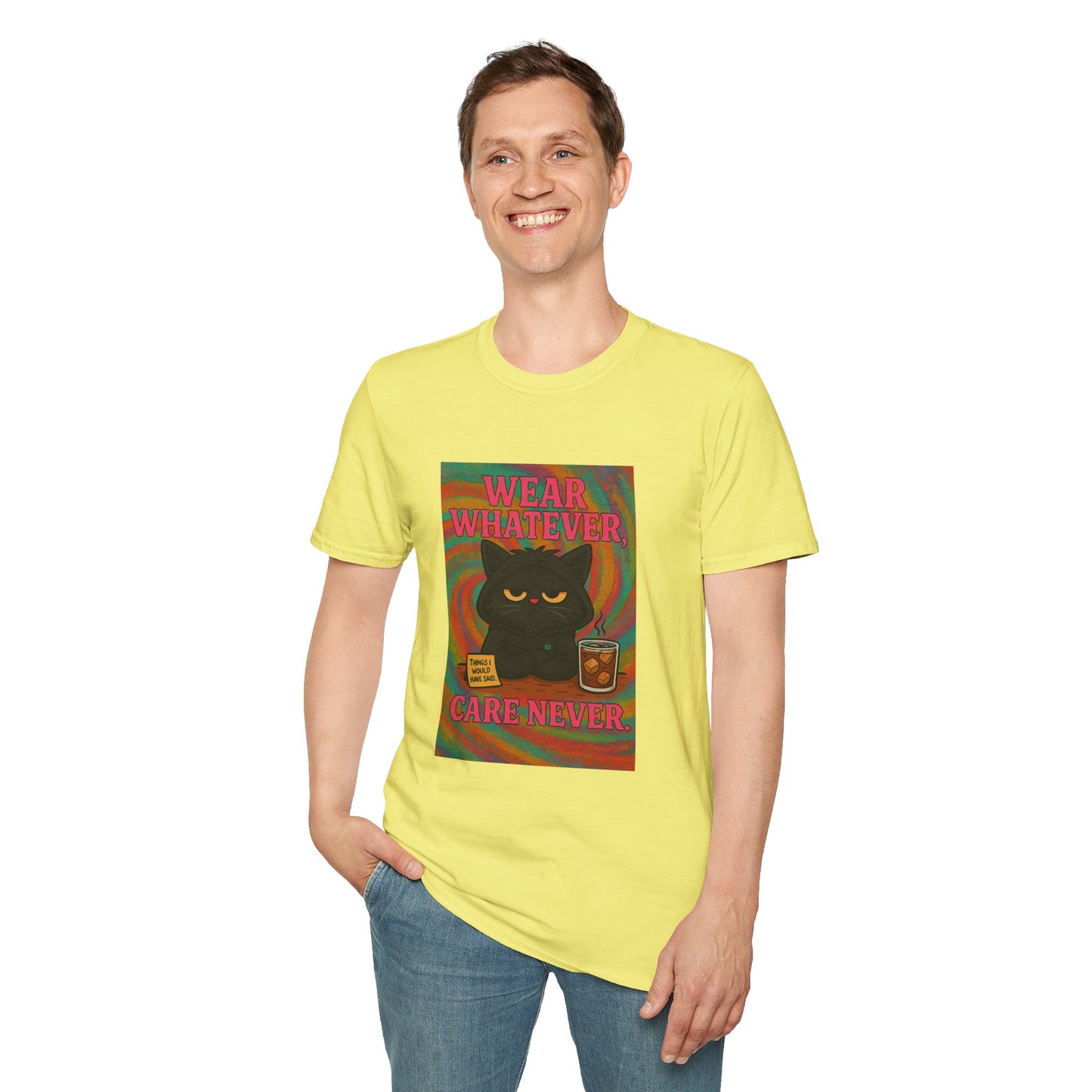 Wear Whatever, Care Never – Lovely’s Mood Unisex Softstyle T-Shirt