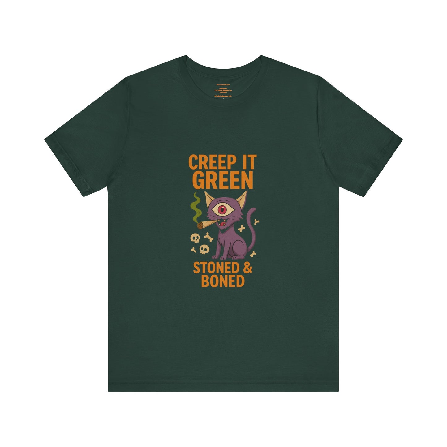🐾🌿Creep It Green: Stoned & Boned Kitty Unisex Jersey Short Sleeve Tee