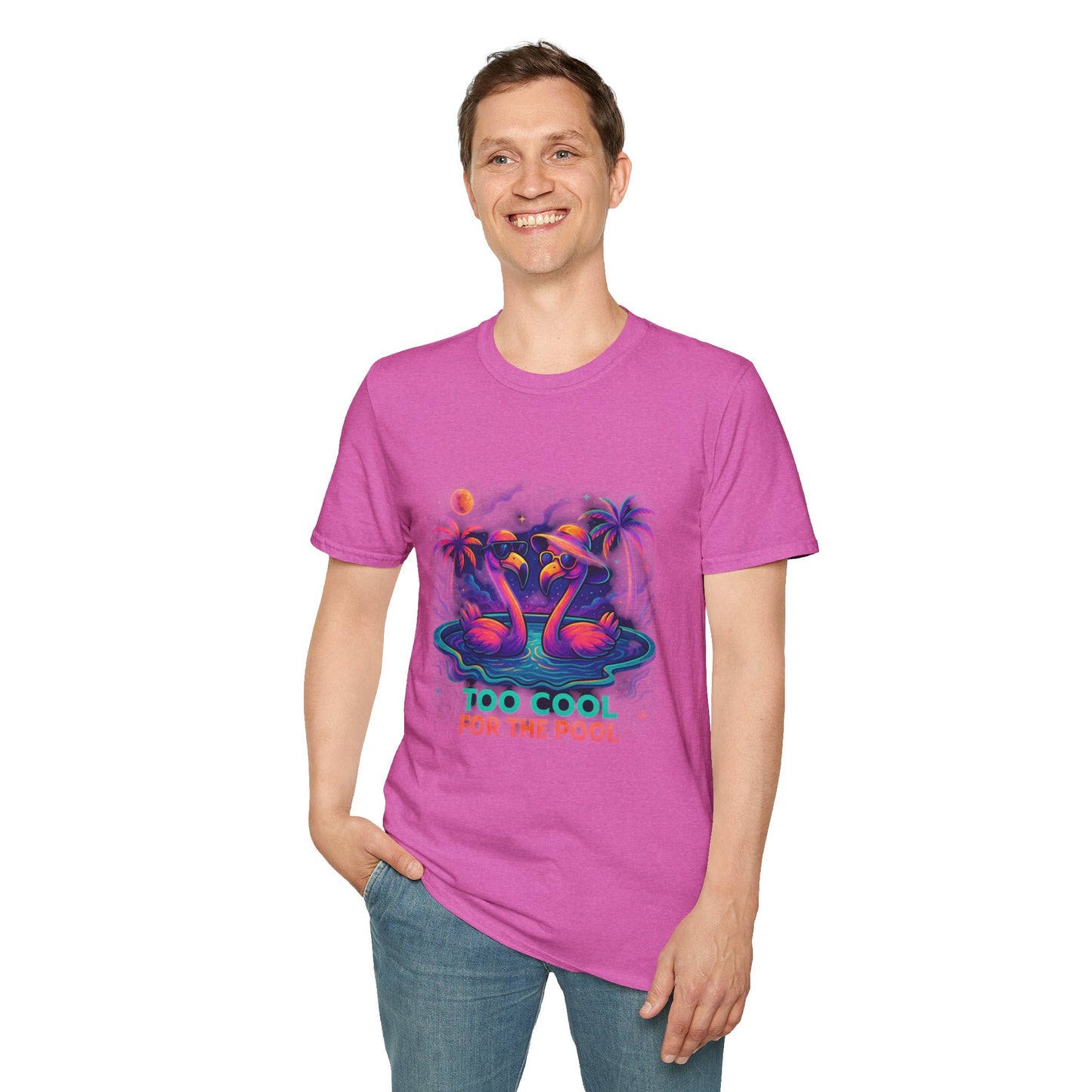Too Cool for the Pool (Flamingo Vibes Edition) Unisex Softstyle T-Shirt