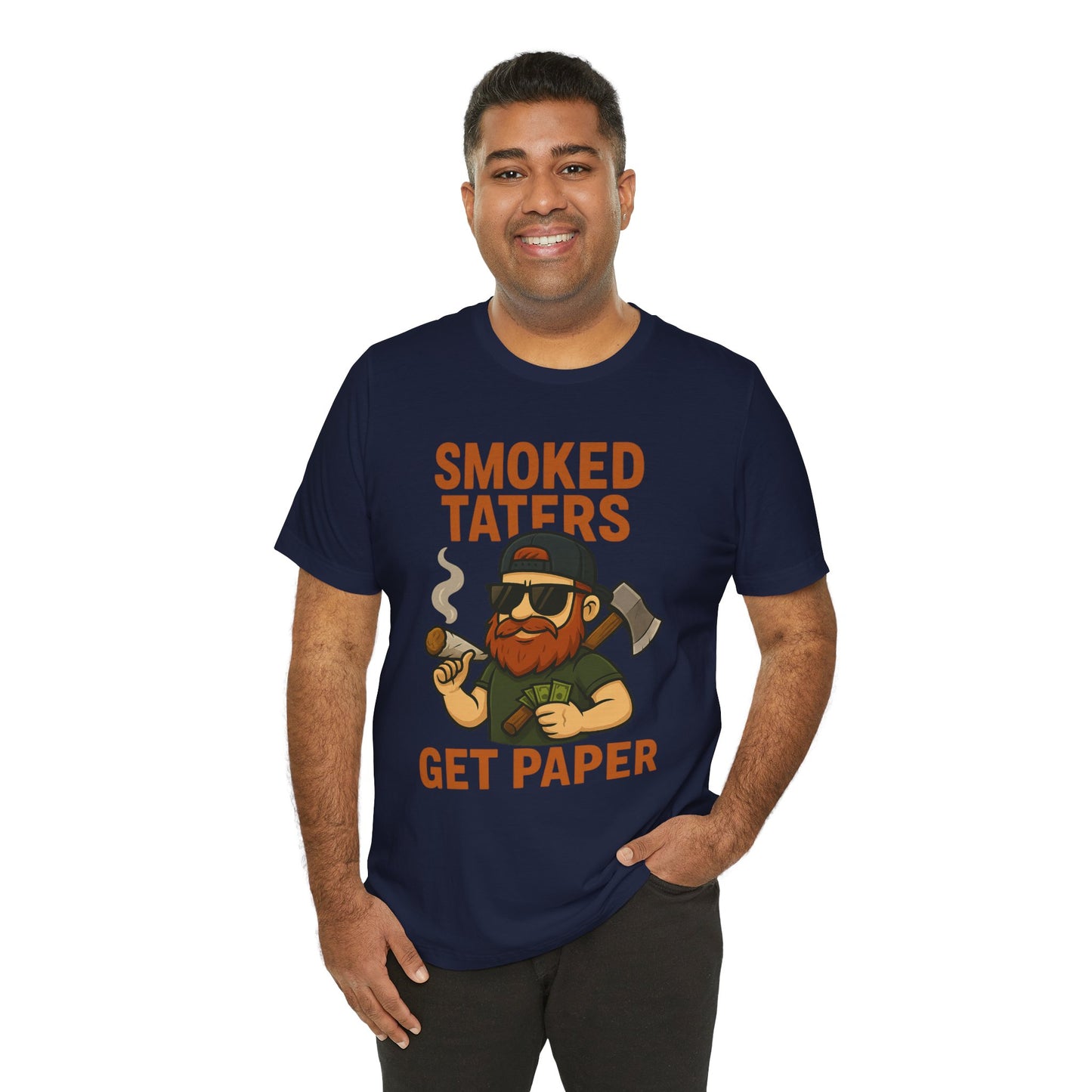🌲🔥🪓 Smoked Taters Get Paper – Tater’s Ultimate Logging Guide Tee Design 4 Unisex Jersey Short Sleeve Tee