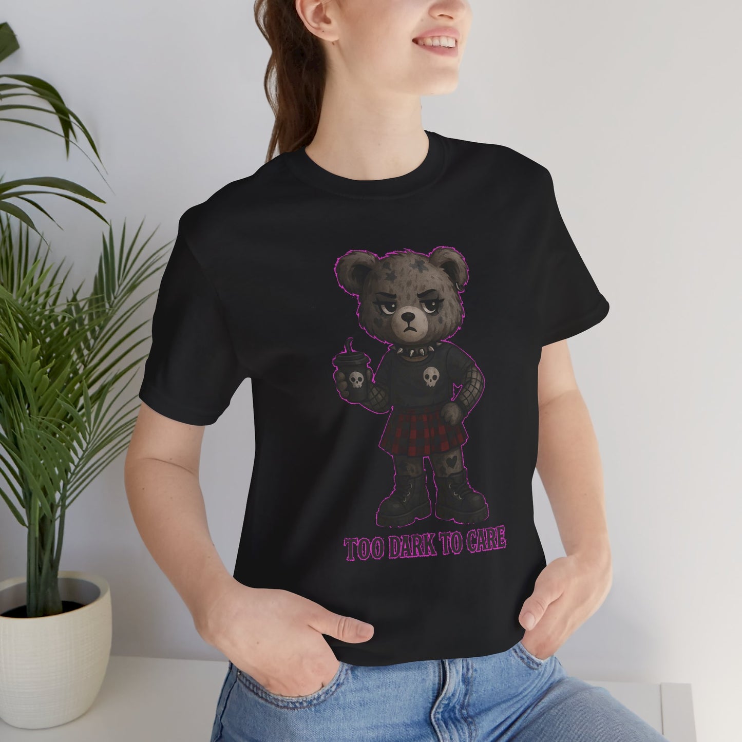 Too Dark to Care – Gothic Rebel Bear TeeUnisex Jersey Short Sleeve Tee