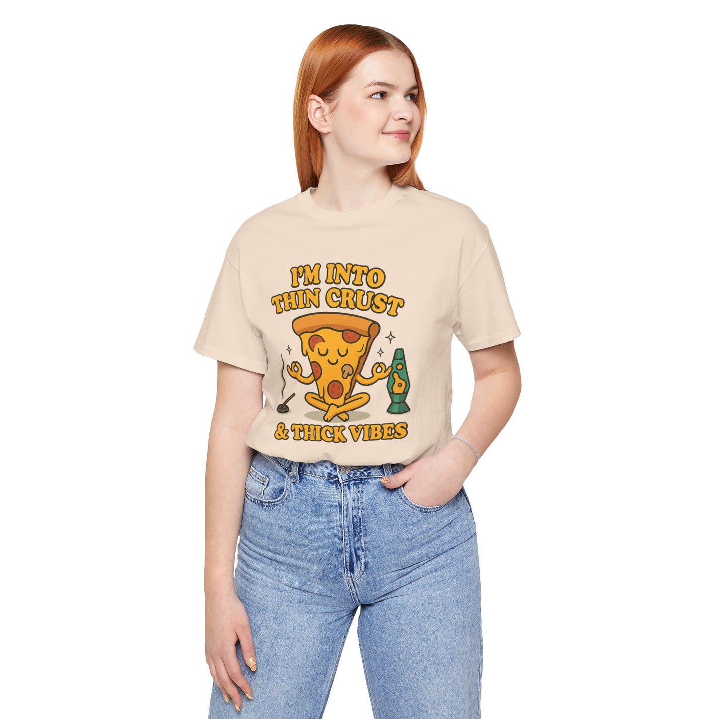 🍕Thin Crust & Thick Vibes – Stay Sauced, Stay Centered Unisex Jersey Short Sleeve Tee