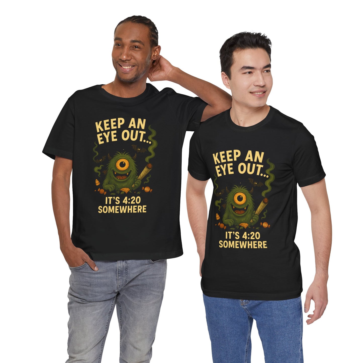 🕯️Keep an Eye Out — It’s 4:20 Somewhere (Ember Bud | Holidazed) Unisex Jersey Short Sleeve Tee