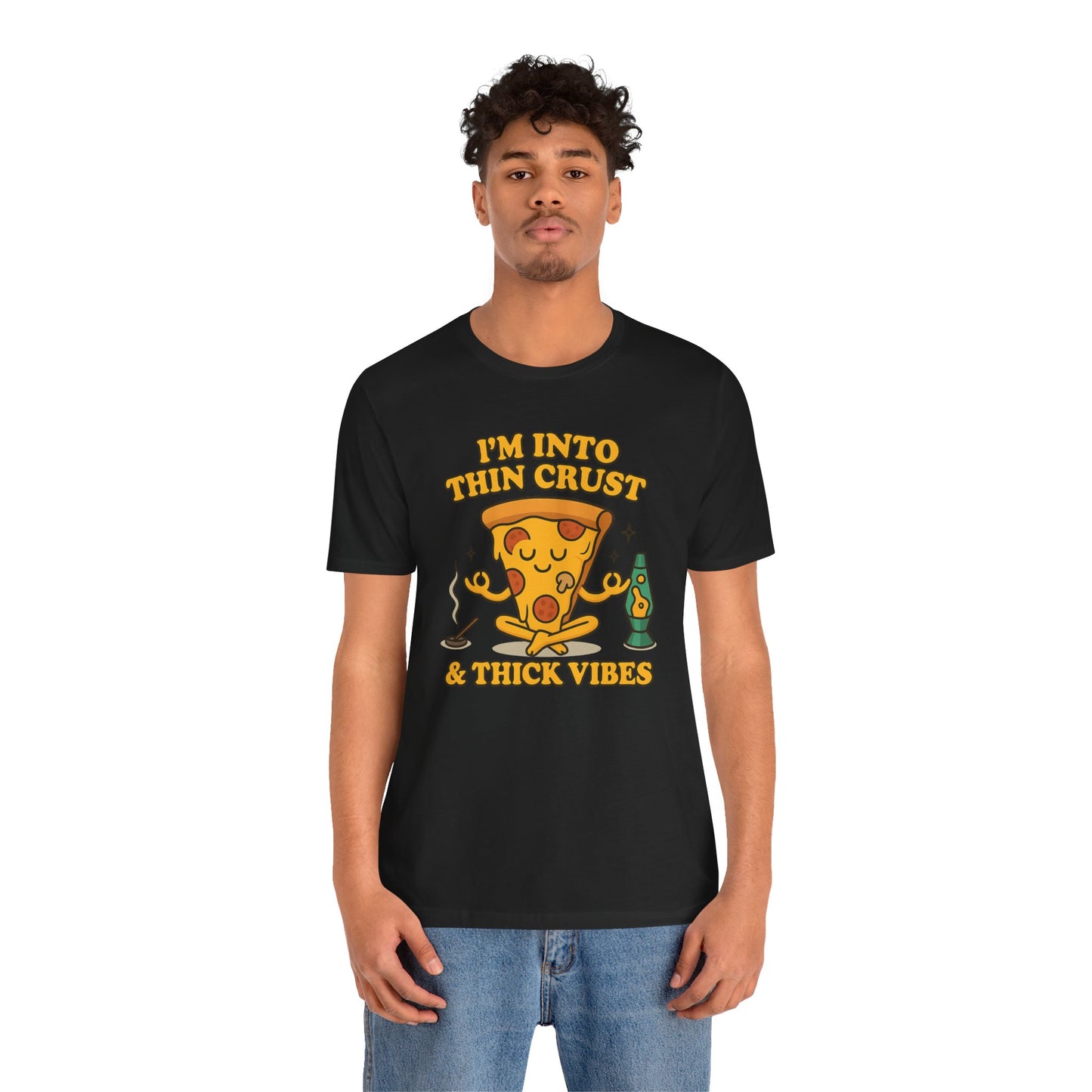 🍕Thin Crust & Thick Vibes – Stay Sauced, Stay Centered Unisex Jersey Short Sleeve Tee