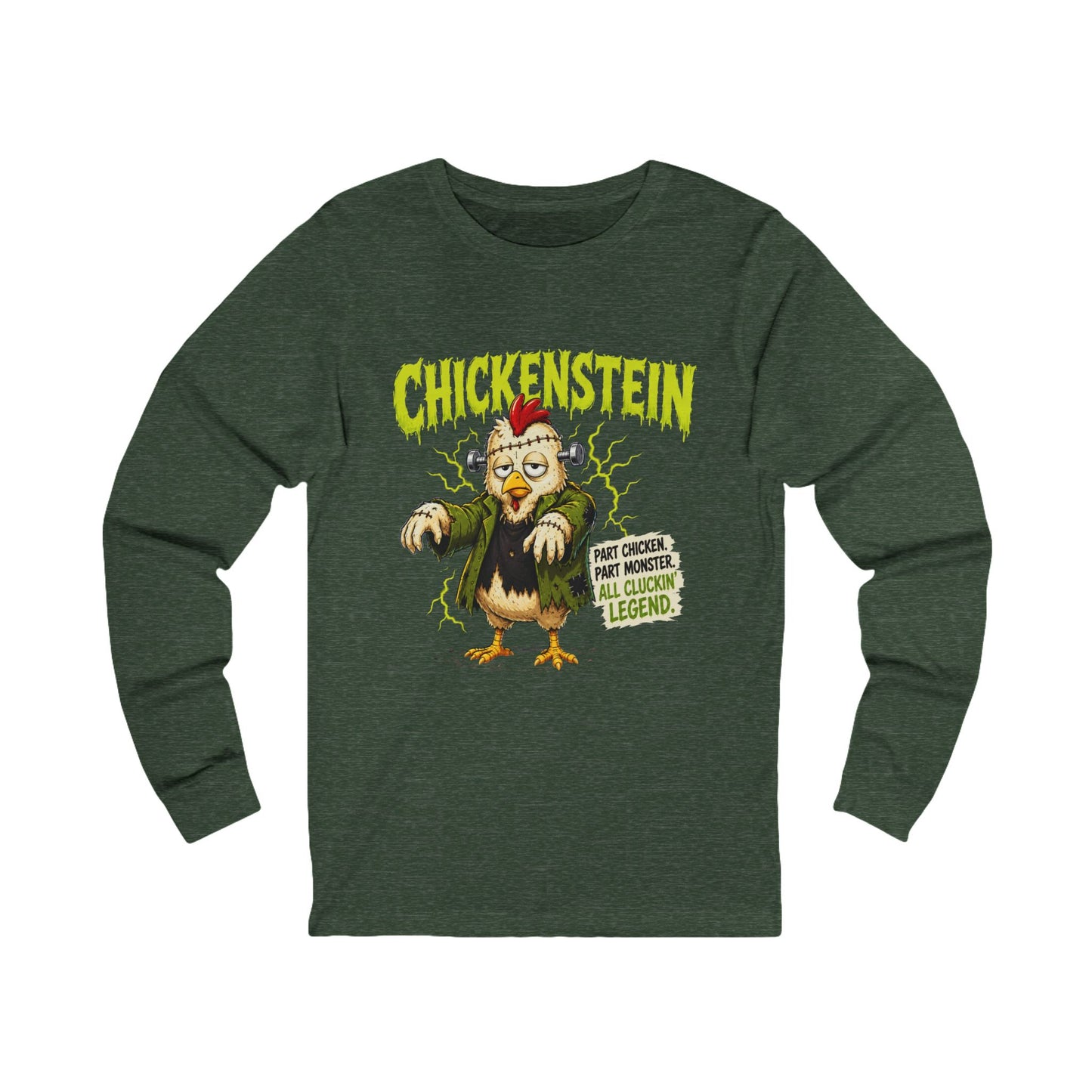 🐔⚡🎃 MEET CHICKEN STEIN. Unisex Jersey Long Sleeve Tee