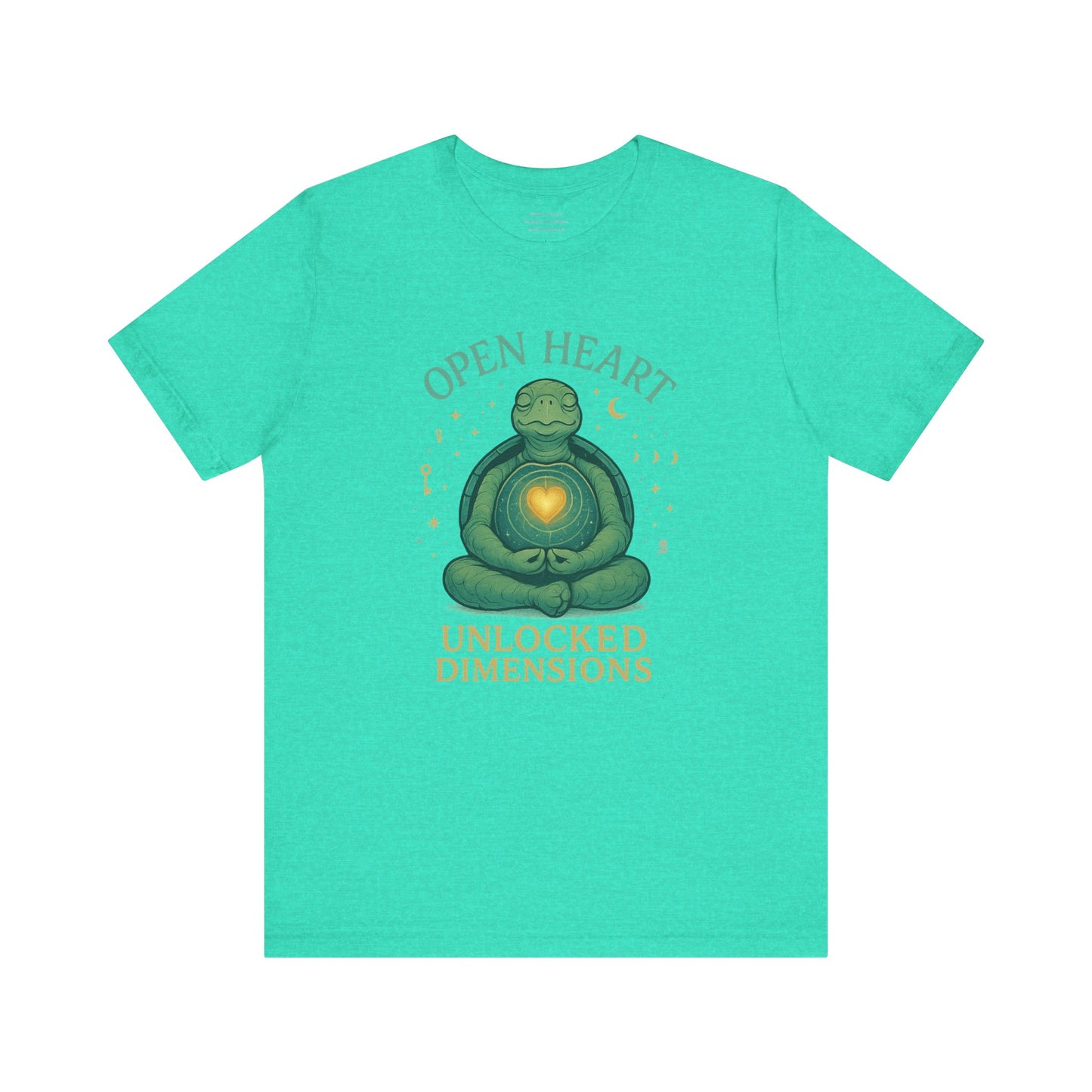 Open Heart, Unlocked Dimensions — Turtle of Timeless Light Unisex Jersey Short Sleeve Tee