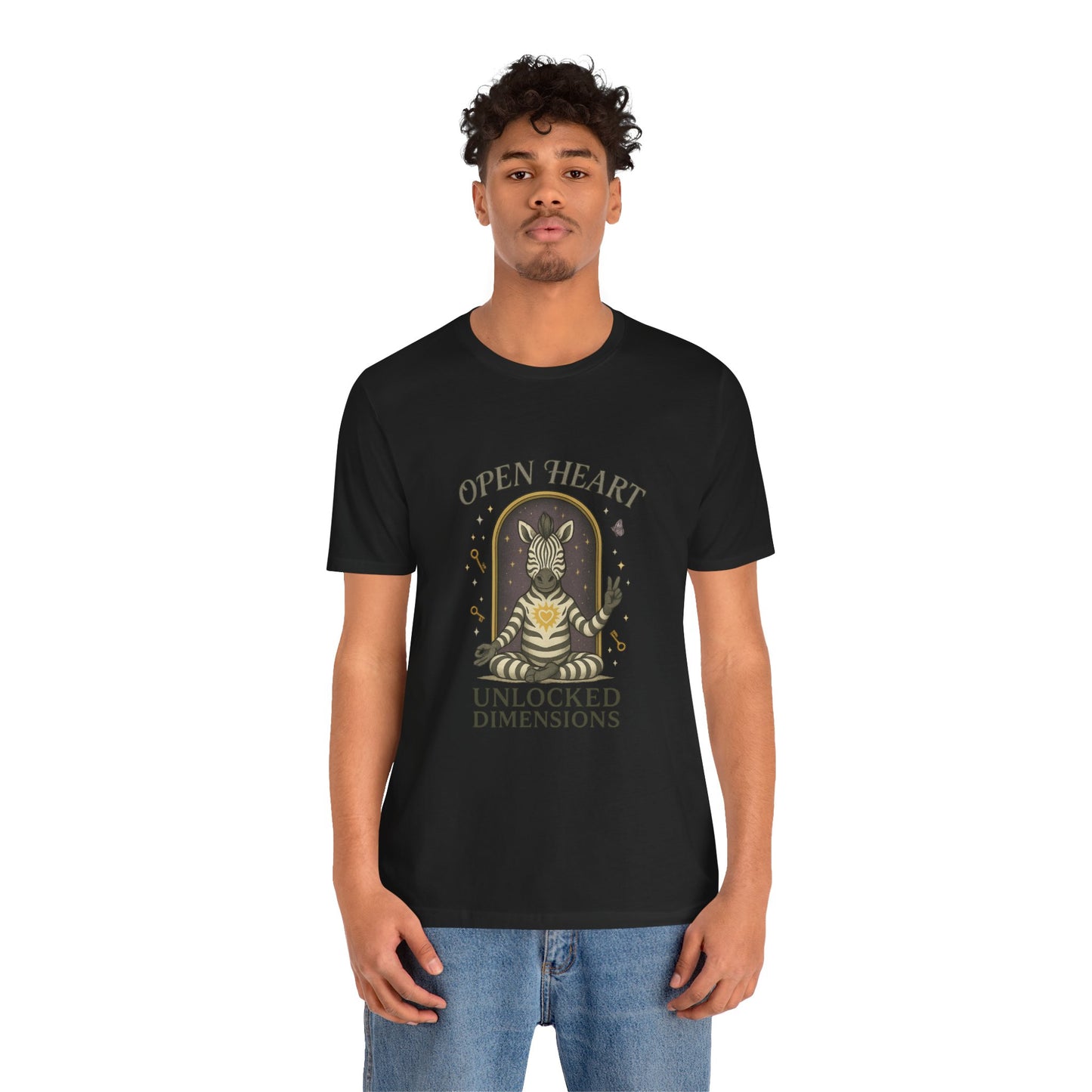 Open Heart, Unlocked Dimensions — Zebra Peacewalker Unisex Jersey Short Sleeve Tee