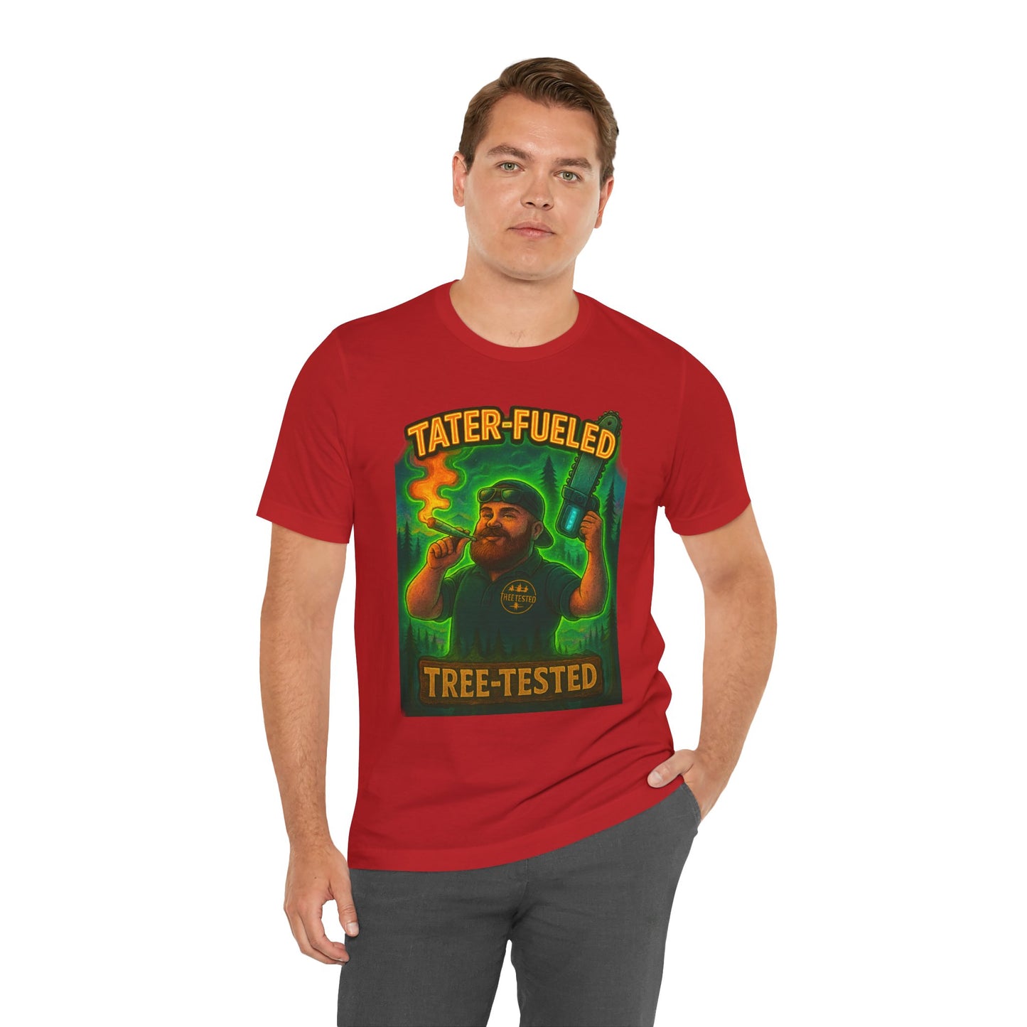 π²π₯πͺ Tater-Fueled, Tree-Tested design 1 Unisex Jersey Short Sleeve Tee