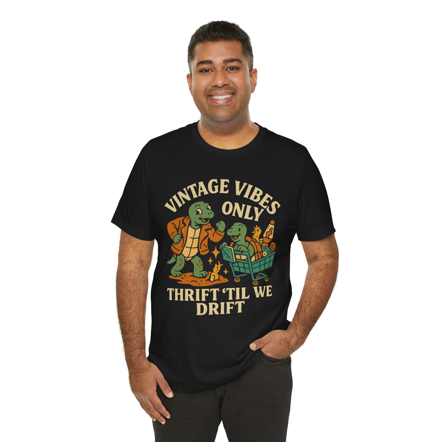 π Vintage Vibes Only β Thrift βTil We Drift (Jim & Terry) Unisex Jersey Short Sleeve Tee