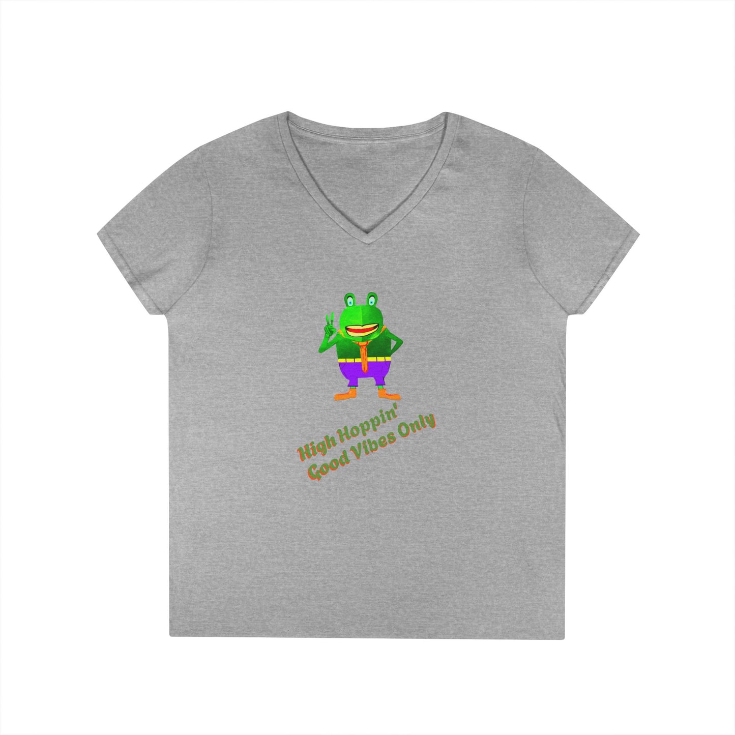 V-Neck T-Shirt - Croaky-McAttitude High Hoppin Good Vibes Only