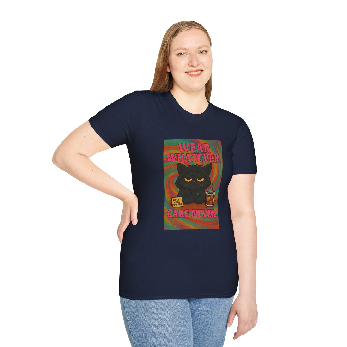 Wear Whatever, Care Never – Lovely’s Mood Unisex Softstyle T-Shirt