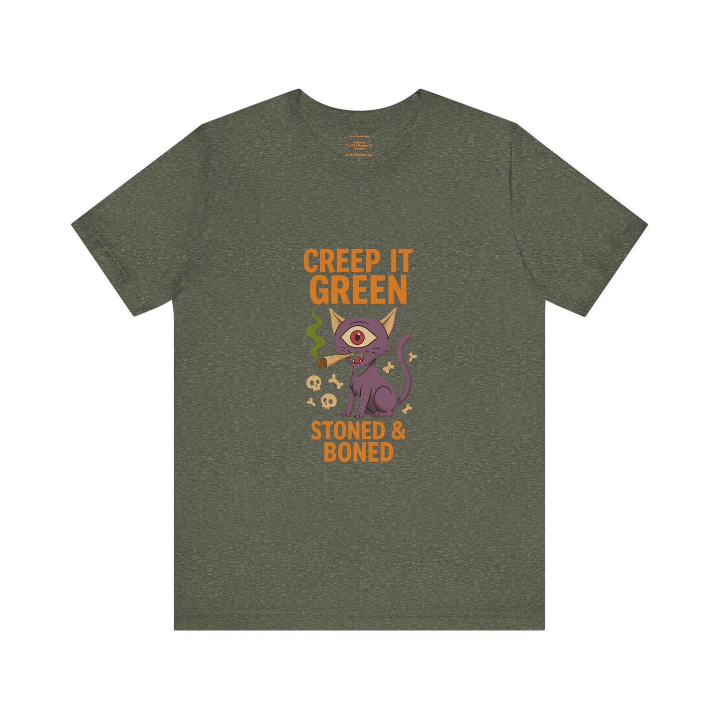 🐾🌿Creep It Green: Stoned & Boned Kitty Unisex Jersey Short Sleeve Tee