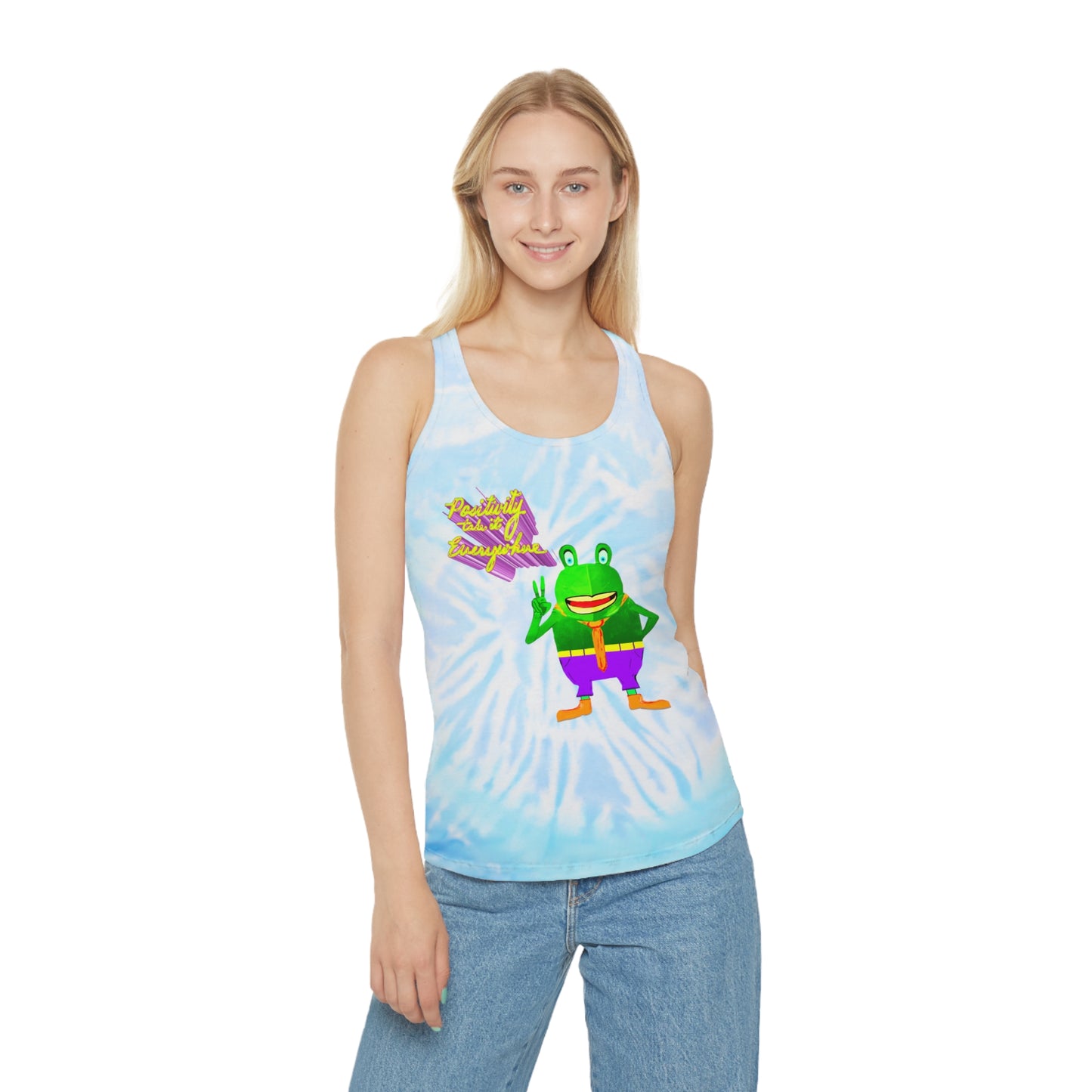 Racerback Tank Top - Take Positivity Everywhere with Croak-y McAttitude | 420 Frinzz Design
