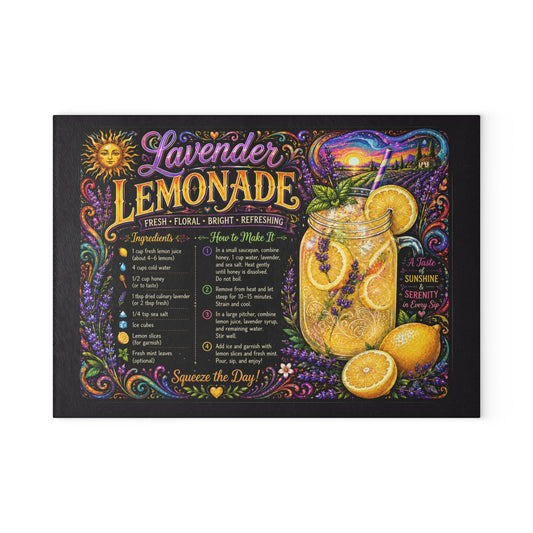 Lavender Lemonade Glass Cutting Board – Colorful Kitchen Decor – Cottagecore Summer Gift