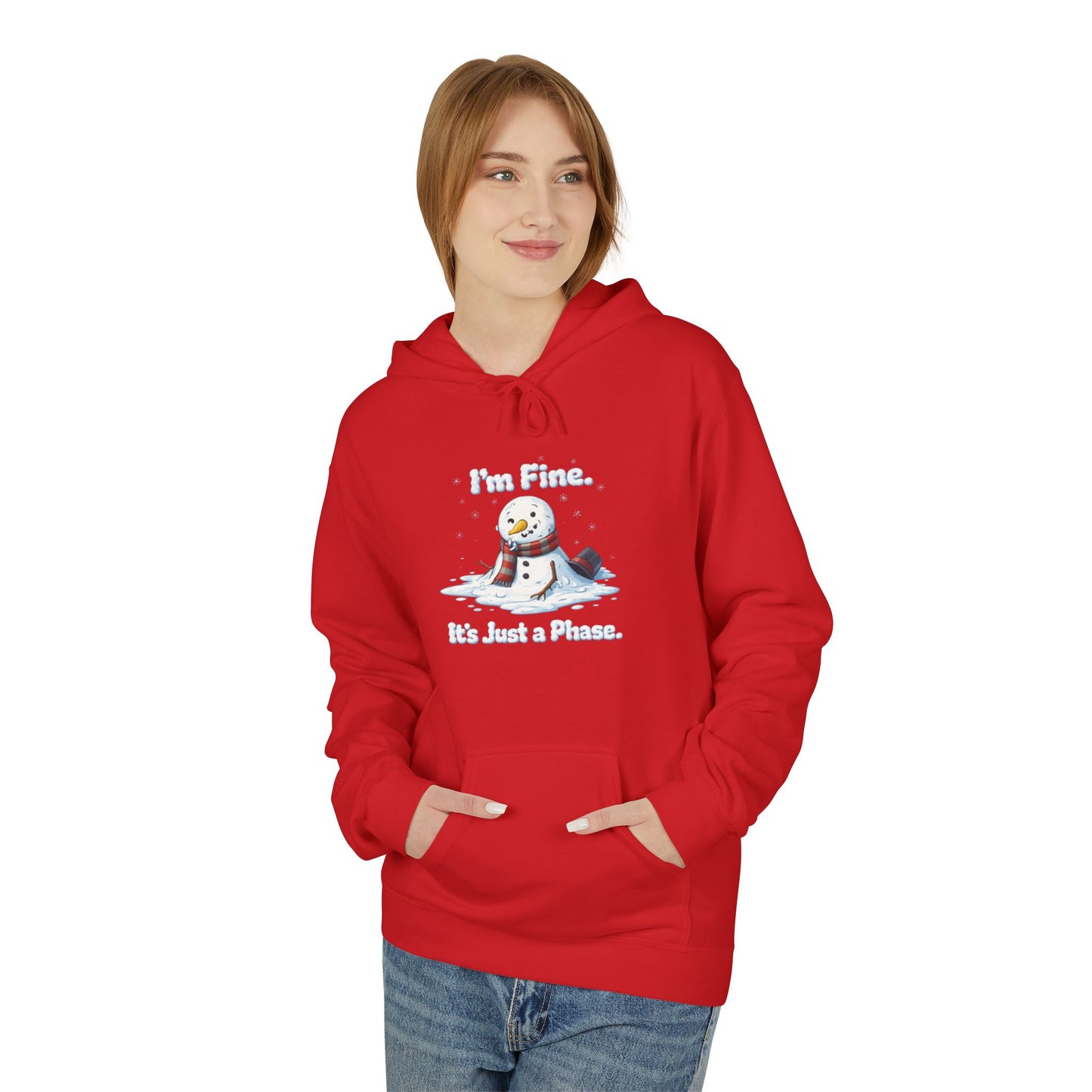“I’m Fine. It’s Just a Phase.” Snowman Holiday Unisex Midweight Softstyle Fleece Hoodie