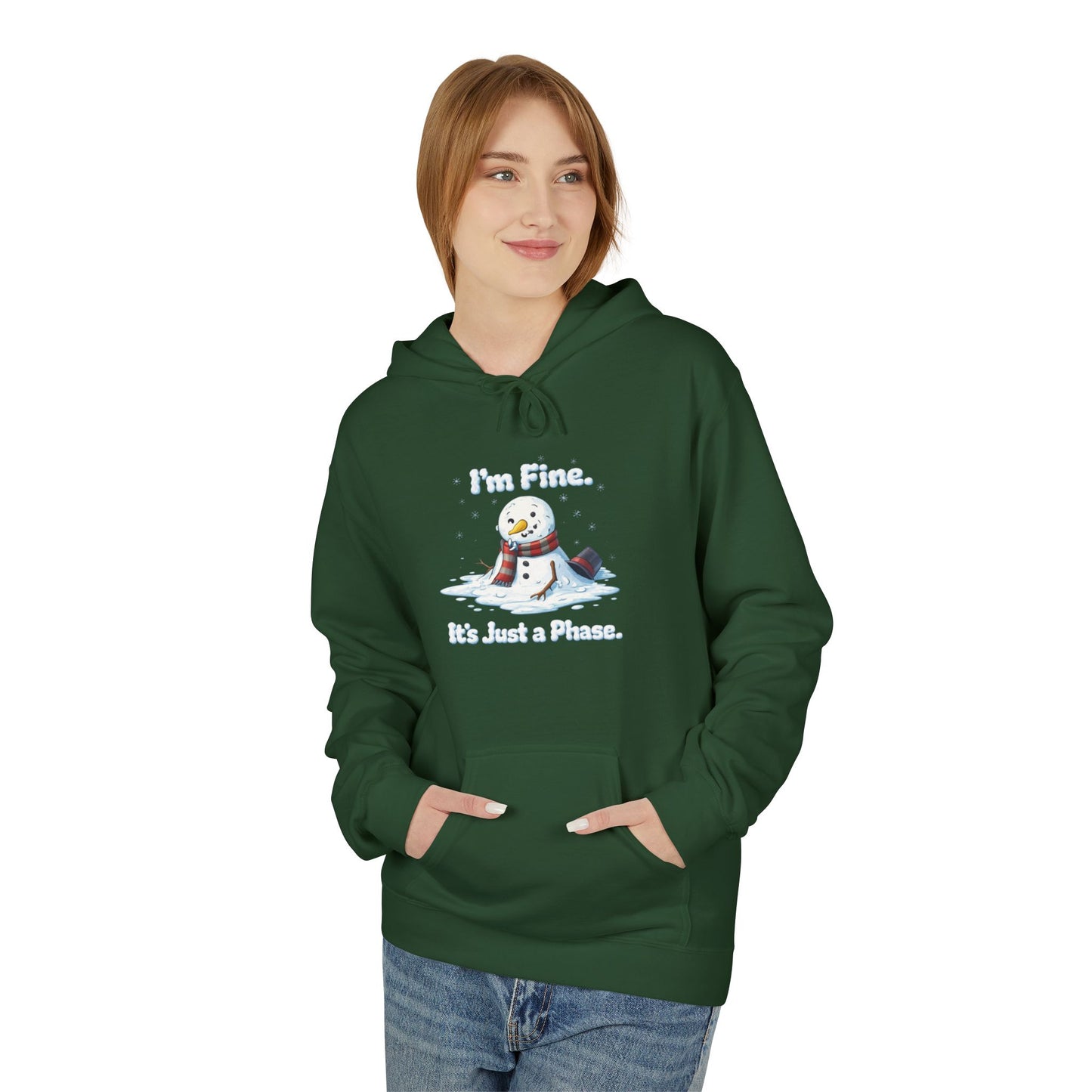 “I’m Fine. It’s Just a Phase.” Snowman Holiday Unisex Midweight Softstyle Fleece Hoodie