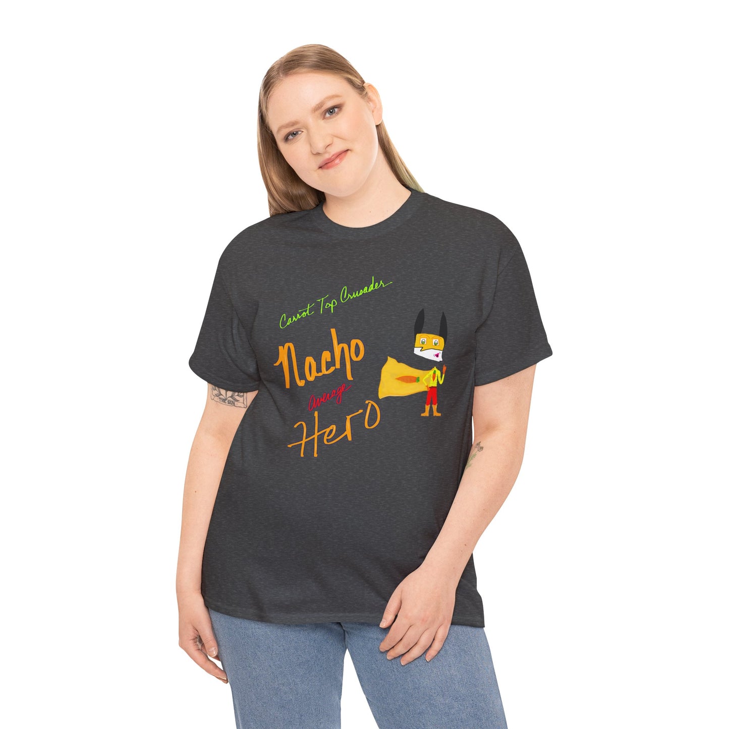 Nacho average hero. Carrot Top Crusader. Unisex Heavy Cotton Tee, Graphic Tee, Funny T-shirt, Peace and Love Shirt, 420 Frinzz.zz
