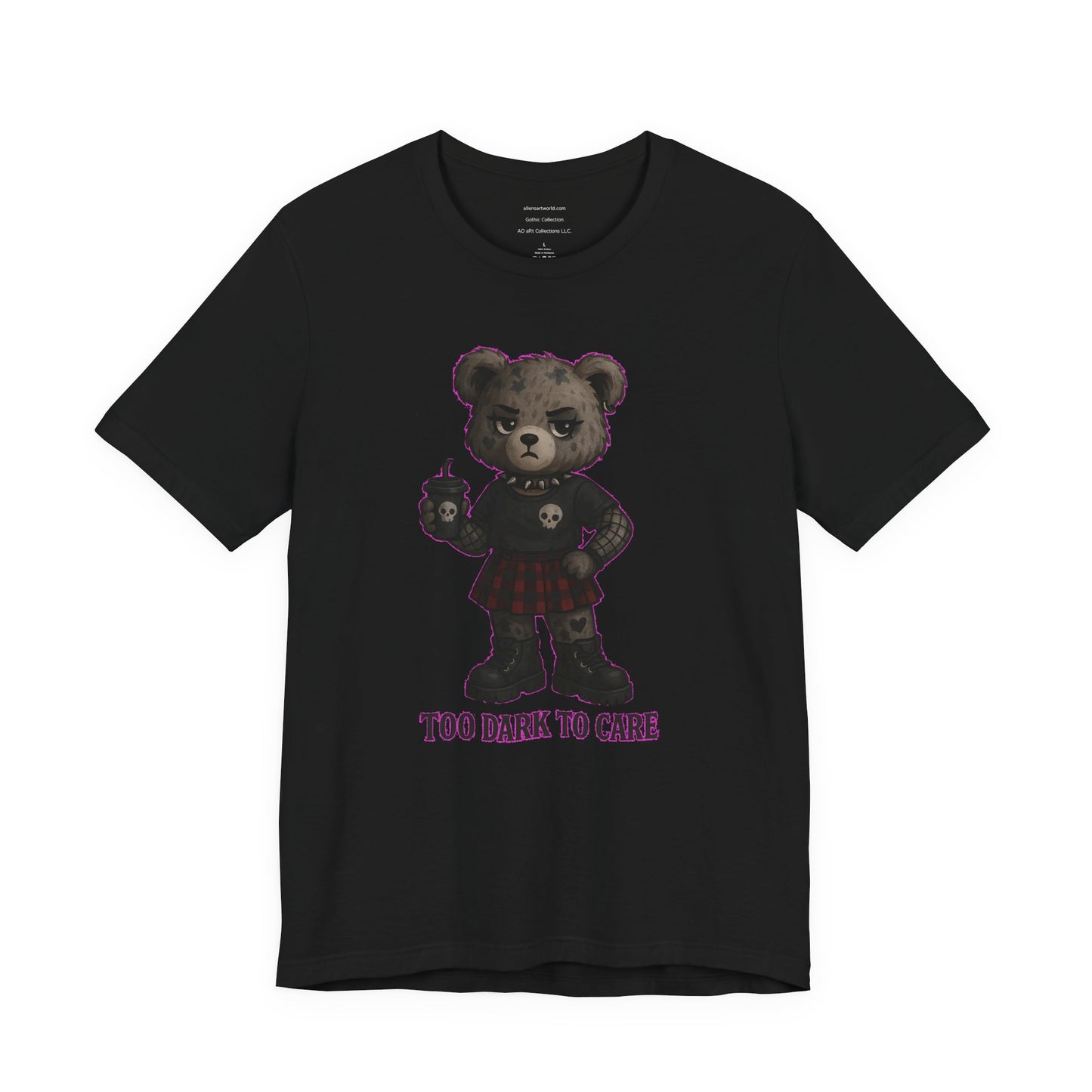 Too Dark to Care – Gothic Rebel Bear TeeUnisex Jersey Short Sleeve Tee