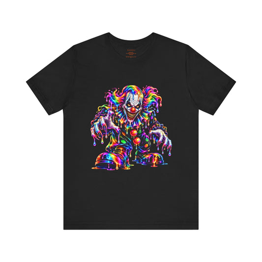 COME CLOSER… I DARE YOU 🌈 | Psychedelic Horror Clown Unisex Jersey Short Sleeve Tee