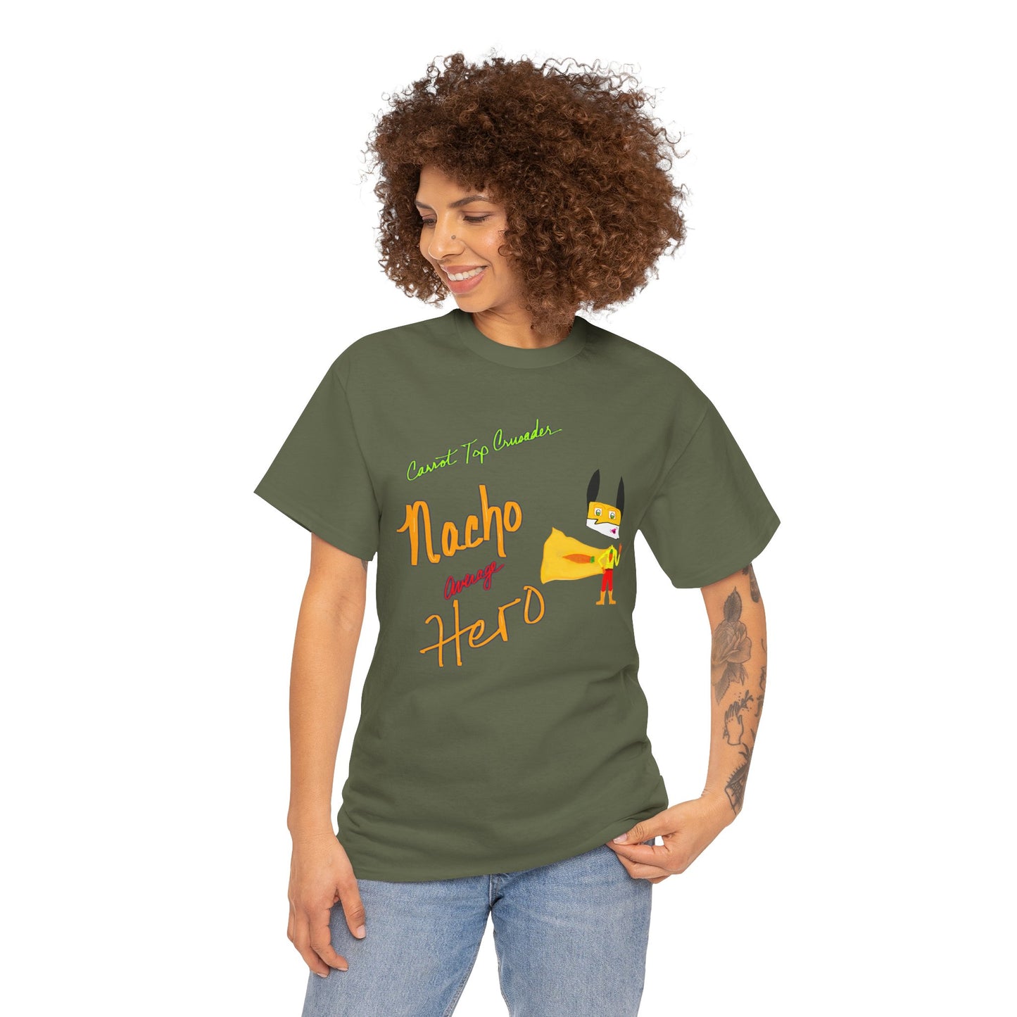 Nacho average hero. Carrot Top Crusader. Unisex Heavy Cotton Tee, Graphic Tee, Funny T-shirt, Peace and Love Shirt, 420 Frinzz.zz