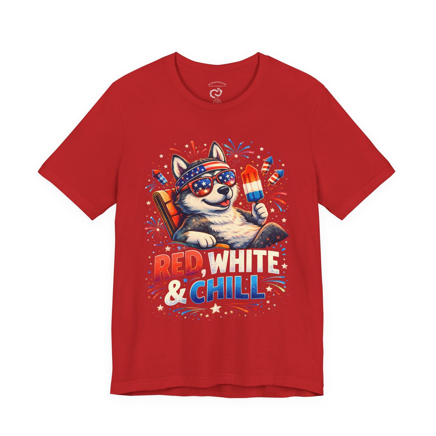 Red, White & Chill – Patriotic Pup Unisex Jersey Short Sleeve Tee