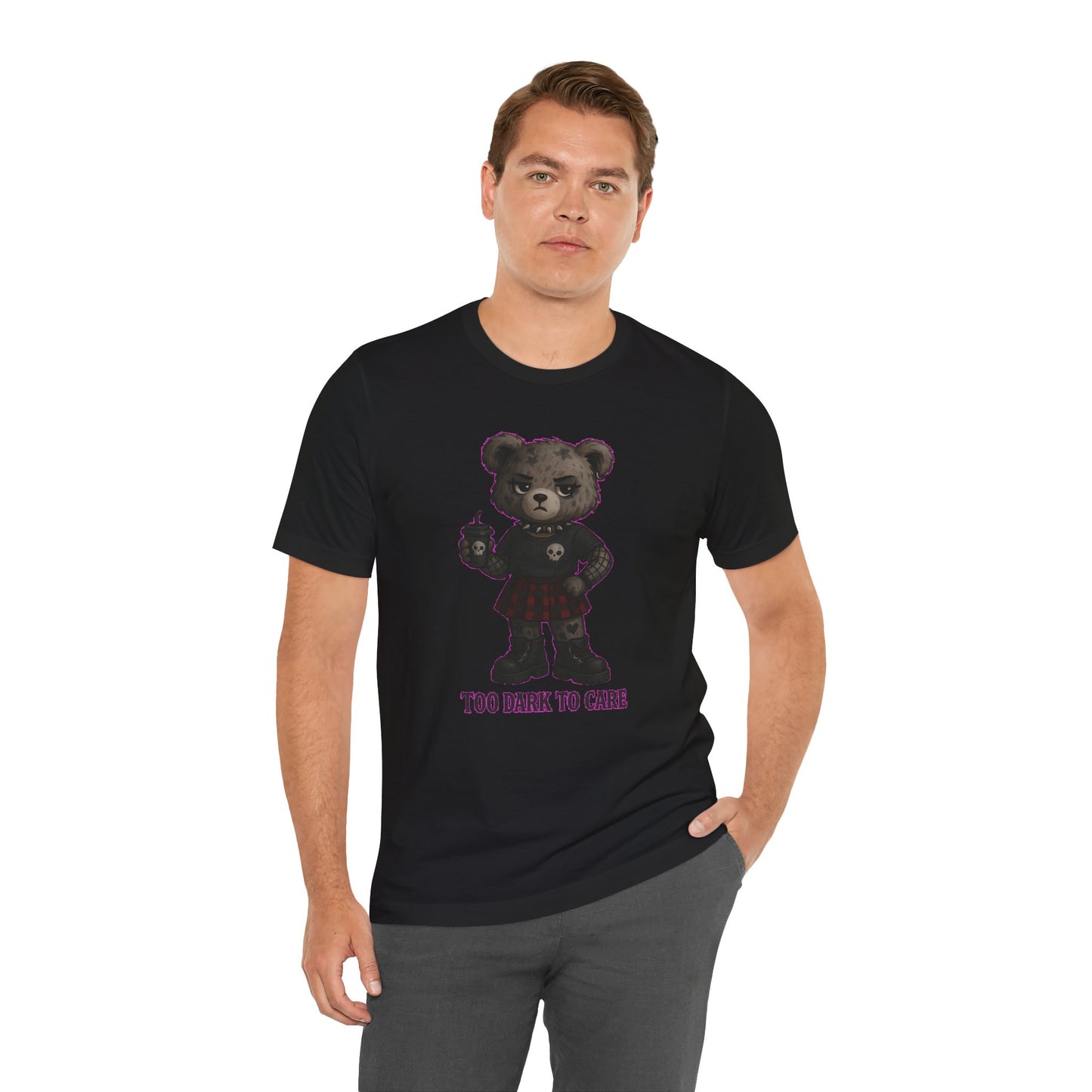 Too Dark to Care – Gothic Rebel Bear TeeUnisex Jersey Short Sleeve Tee