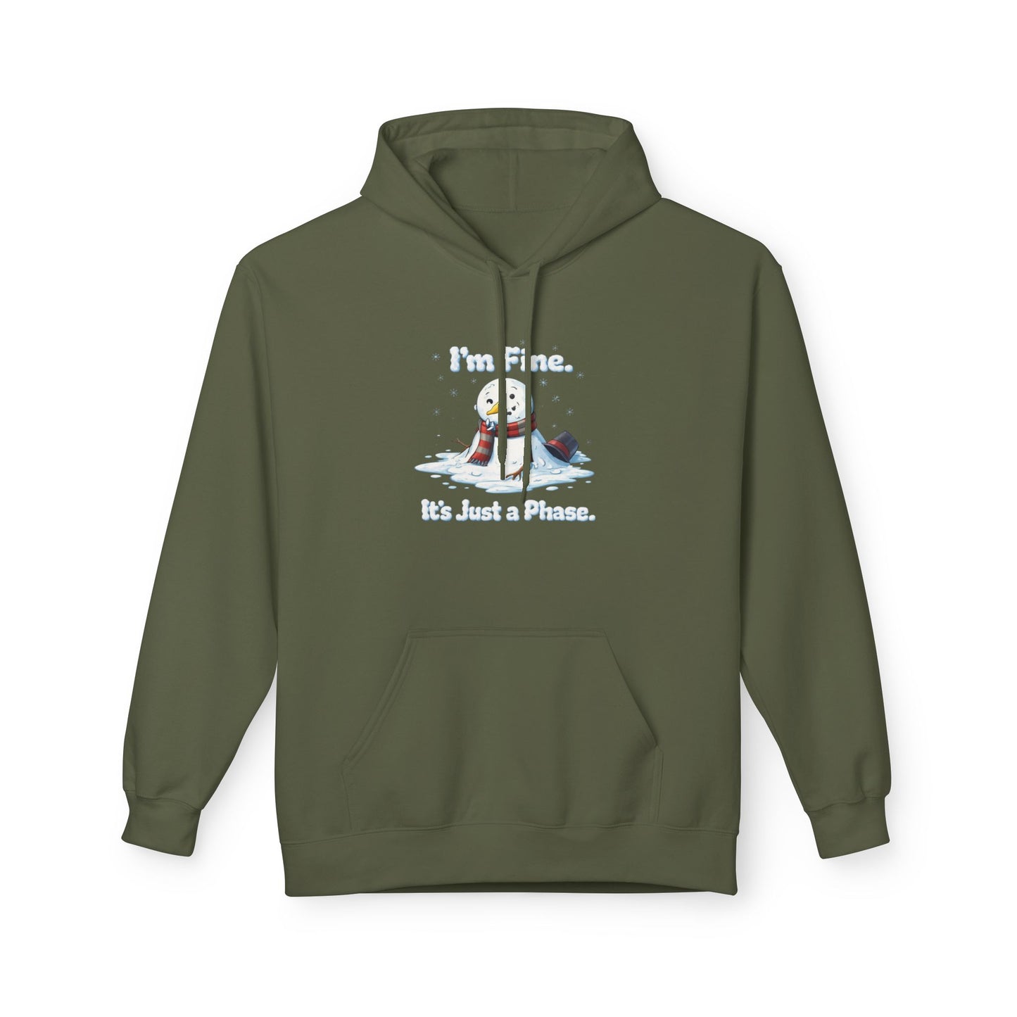 “I’m Fine. It’s Just a Phase.” Snowman Holiday Unisex Midweight Softstyle Fleece Hoodie