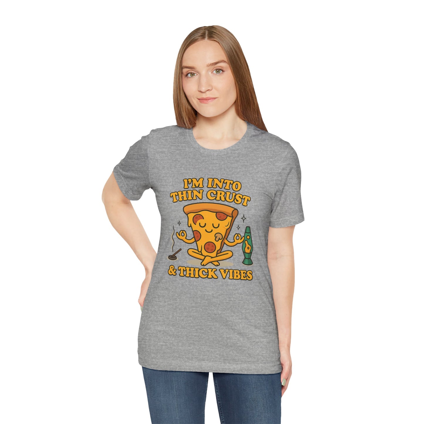🍕Thin Crust & Thick Vibes – Stay Sauced, Stay Centered   Unisex Jersey Short Sleeve Tee